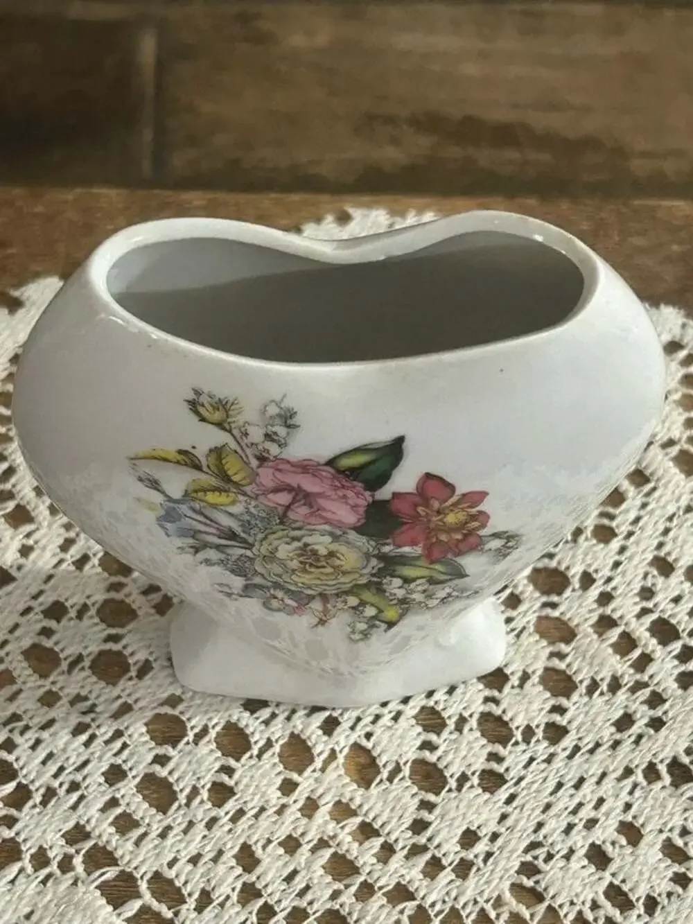 Vintage Floral Ceramic Heart Shaped Bud Vase